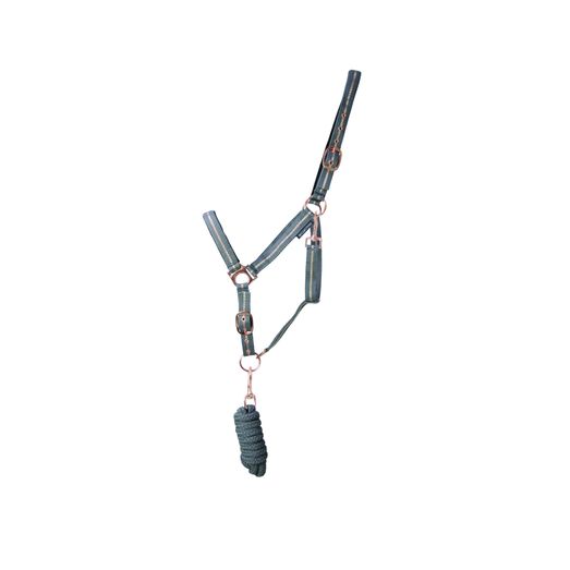 Hy Equestrian Rose Glitter Head Collar &amp; Lead Rope Set - Grey