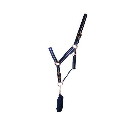 Hy Equestrian Rose Glitter Head Collar &amp; Lead Rope Set - Navy