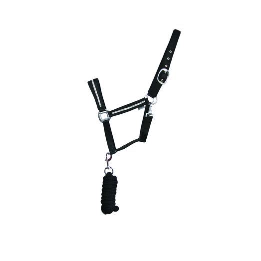 Hy Equestrian Sparkling Head Collar &amp; Lead Rope Set - Black/Silver
