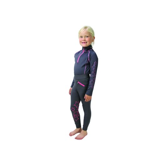 Hy Equestrian Stella Children's Riding Tights - Iron Grey/Pink