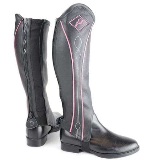 Hy Equestrian Two Tone Leather Gaiters - Black/Pink