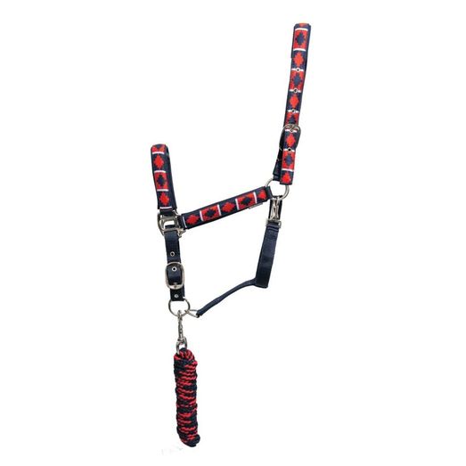 Hy Equestrian Woven Polo Head Collar and Lead Rope - Navy/Red