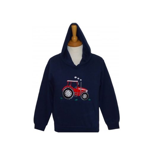 British Country Collection Big Red Tractor Childrens Applique Hoodie - Navy
