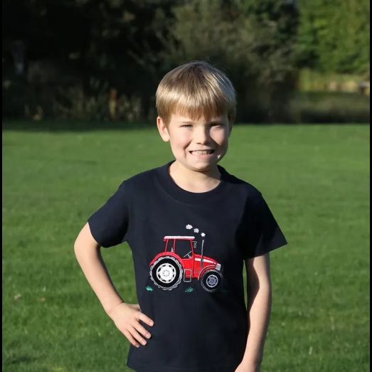 British Country Collection Big Red Tractor Childrens T-Shirt - Ash Grey