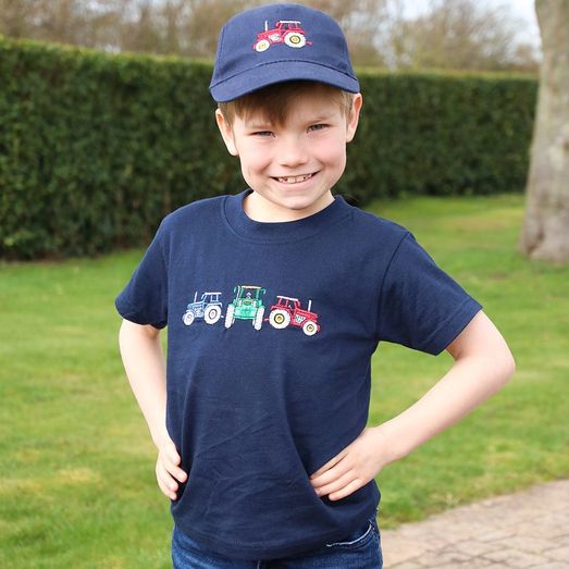 British Country Collection Three Tractors Childrens T-Shirt - Navy