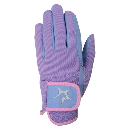 Hy Equestrian Children's Zeddy Riding Gloves - Floral Lavender/Petrol Blue/Pink Powder Blush