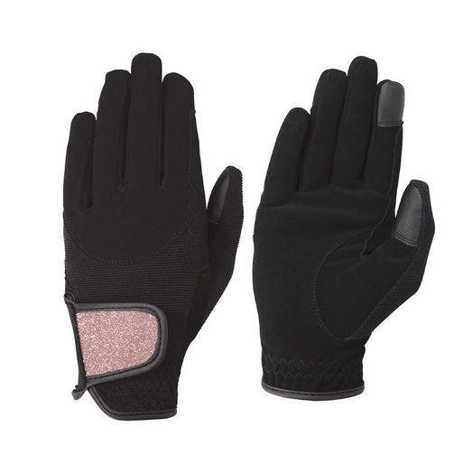Hy Equestrian Roka Riding Gloves - Black/Rose Gold