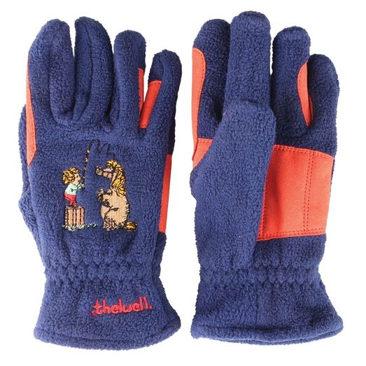 Hy Equestrian Thelwell Collection Practice Makes Perfect Children's Fleece Riding Gloves - Navy/Red
