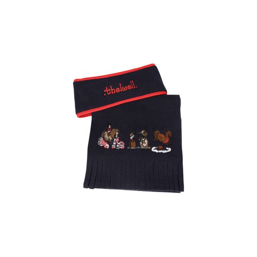 Hy Equestrian Thelwell Collection Practice Makes Perfect Fleece Headband &amp; Scarf Set - Navy/Red