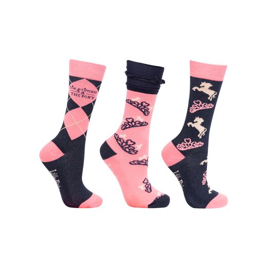 The Princess and the Pony Socks by Little Rider (Pack of 3) - Navy/Peach