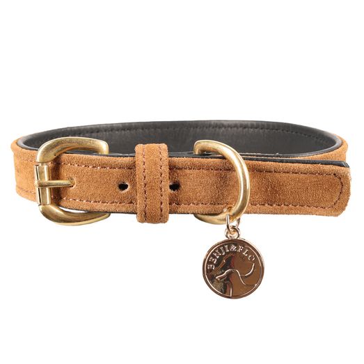 Benji &amp; Flo Noble Suede Dog Collar - Tan/Gold