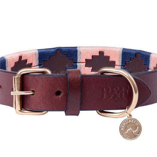 Benji &amp; Flo Sublime Polo Leather Dog Collar - Navy/Rose