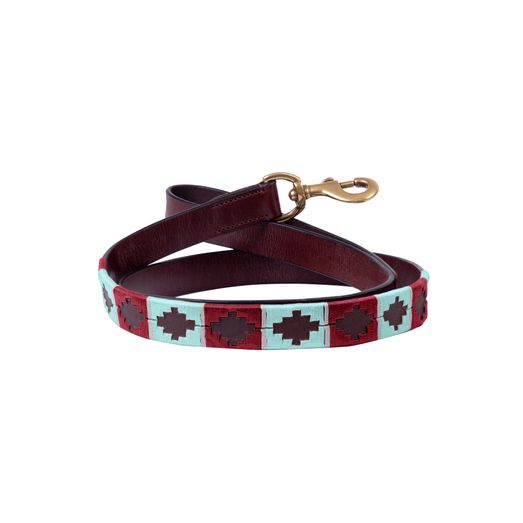 Benji &amp; Flo Sublime Polo Leather Dog Lead - Aqua/Fig