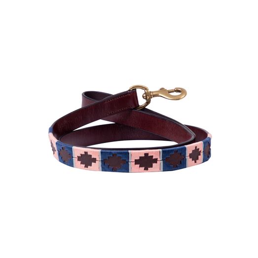 Benji &amp; Flo Sublime Polo Leather Dog Lead - Navy/Rose