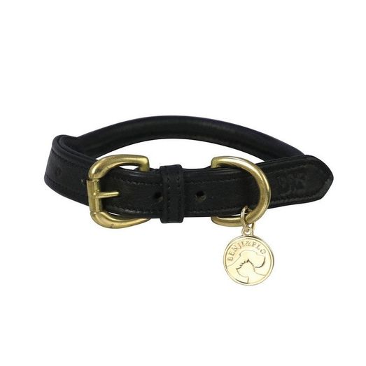 Benji &amp; Flo Superior Rolled Leather Dog Collar - Black/Brass