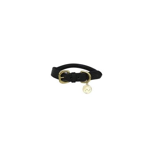 Benji &amp; Flo Superior Rolled Leather Dog Collar - Black/Brass