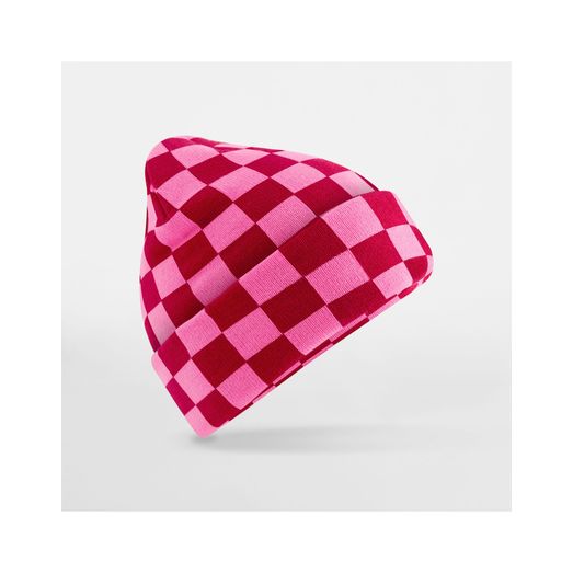 Beechfield Checkerboard Beanie Classic Red/True Pink