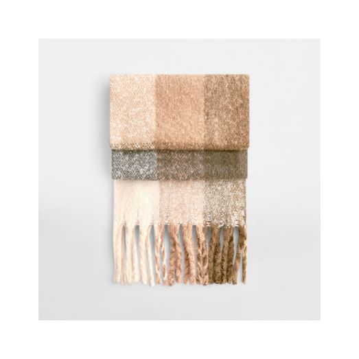Beechfield Fluffy Check Scarf Brown Check