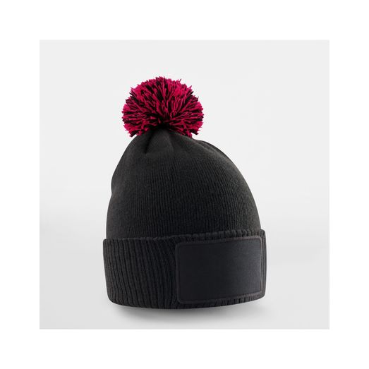 Beechfield Kids Snowstar Patch Beanie Black/Classic Red