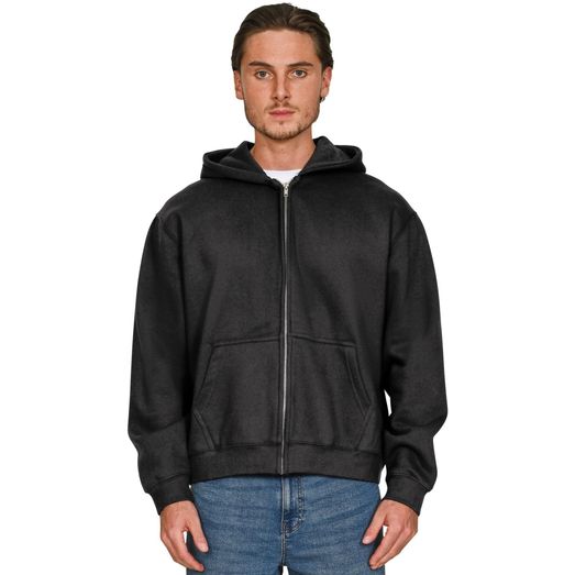 Casual Classics Premium Combed 330 Acid Wash Boxy Oversize Zip Hood - Acid Black