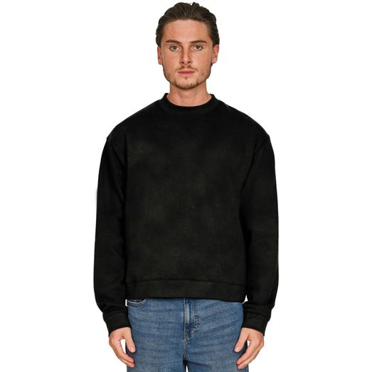Casual Classics Premium Combed 330 Acid Wash Boxy Oversized Extended Neck Sweatshirt - Acid Black