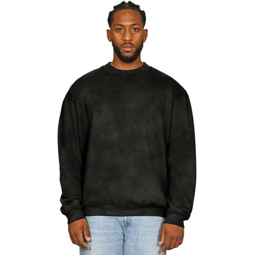 Casual Classics Premium Combed 330 Acid Wash Oversized Extended Neck Sweatshirt - Acid Black