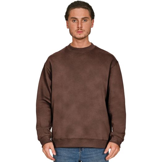 Casual Classics Premium Combed 330 Acid Wash Oversized Extended Neck Sweatshirt - Acid Chocolate