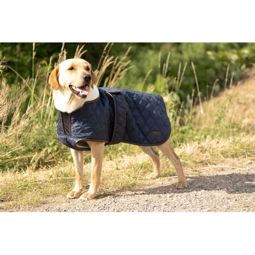 Benji &amp; Flo Teddy Quilted Dog Coat Navy/Chocolate