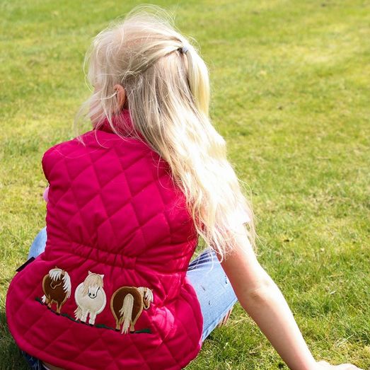 British Country Collection Three Fat Ponies Childrens Gilet - Fuchsia