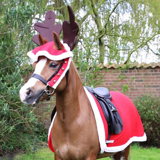 Hy Equestrian Christmas Reindeer Antlers - Red/White/Brown