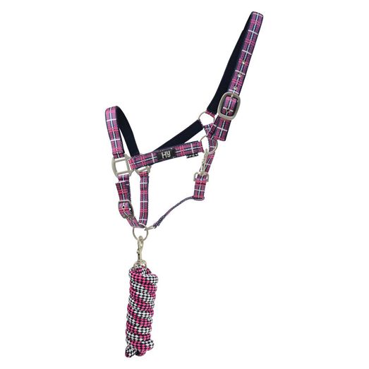 Hy Equestrian Tartan Head Collar with Lead Rope - Navy/Green/Grey