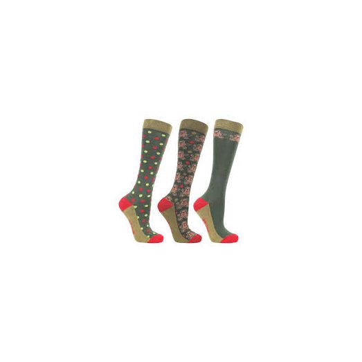 HyCONIC Christmas Gingerbread Socks by Hy Equestrian (Pack of 3) - Green/Red