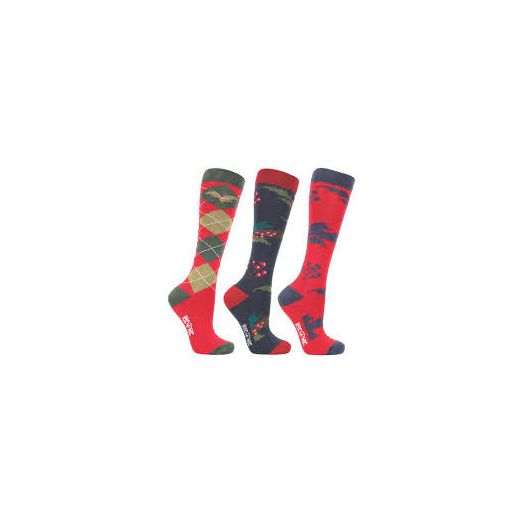 HyCONIC Christmas Holly Socks by Hy Equestrian (Pack of 3) - Navy/Red