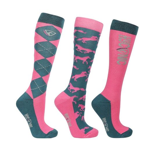 HyCONIC Pattern Socks by Hy Equestrian (Pack of 3) - Blue/Coral