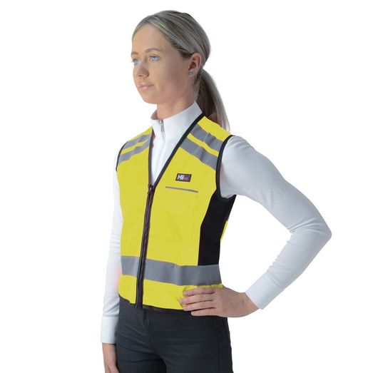 Reflector Waistcoat - Please Pass Wide &amp; Slow by Hy Equestrian - Yellow/Black