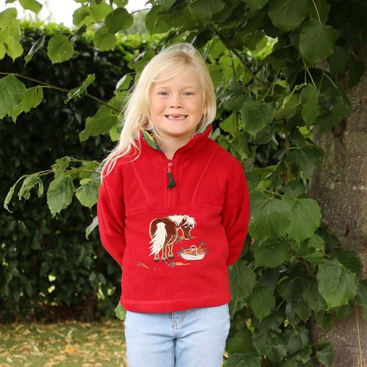 British Country Collection Carrot Pony Childrens Fleece Jacket - Red/Red Tartan Check Trim