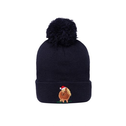 British Country Collection Christmas Santa Pom Pom Beanie Hat - Navy