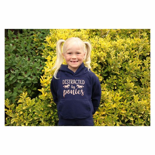 British Country Collection Distracted by Ponies Glitter Hoodie - Navy/Rose Gold