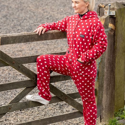 Supreme Products Adult's Dotty Fleece Onesie - Rich Raspberry - Small