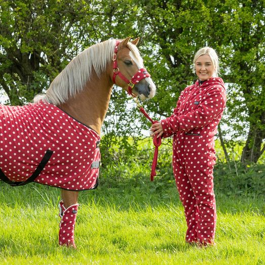 Supreme Products Dotty Fleece Head Collar &amp; Lead Rope - Rich Raspberry - Pony