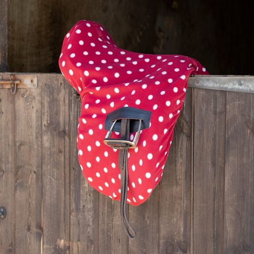 Supreme Products Ride on Dotty Fleece Saddle Cover - Rich Raspberry - One Size