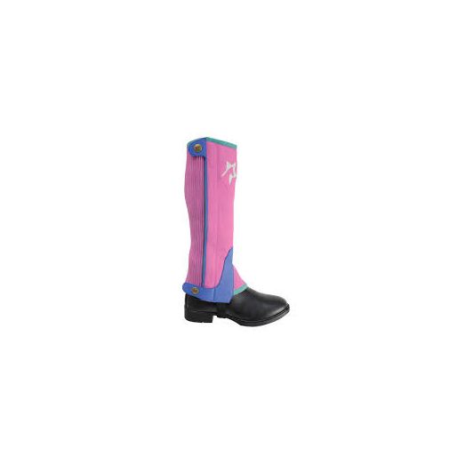 Hy Equestrian Children's Zeddy Three Tone Amara Chaps - Flamingo Pink/Cobalt Blue/Turquoise - Child