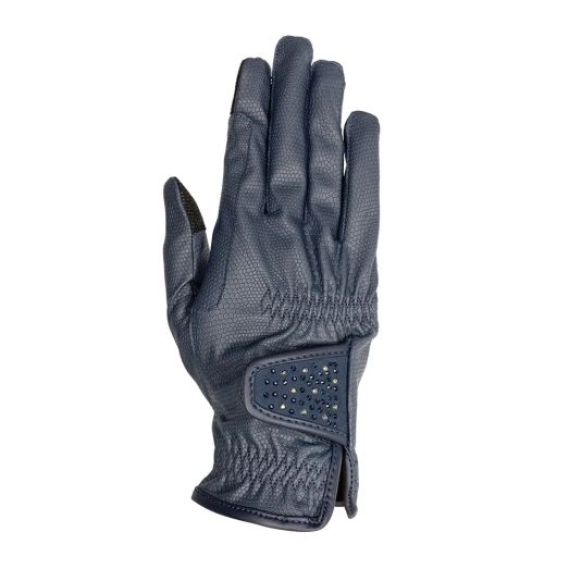 Hy Equestrian Children'S Shimmer Riding Gloves Navy With Navy/Silver Diamantes