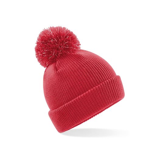 Beechfield Junior Reflective Bobble Beanie Bright Red