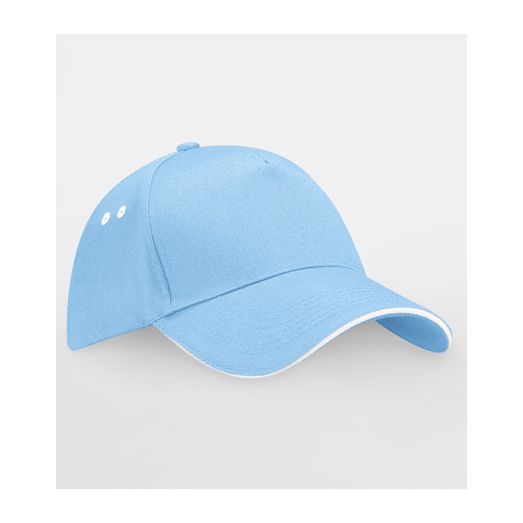 Beechfield Ultimate 5 Panel Cap Sandwich Peak Sky/White