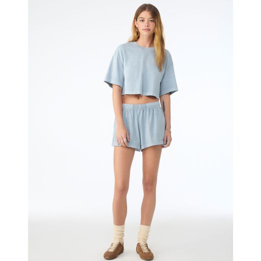 Bella Women's Heavyweight Washed Cropped Tee Light Washed Denim