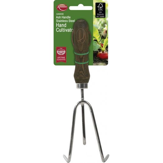 Ambassador Ash Handle Stainless Steel Hand Cultivator