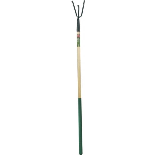 Ambassador Carbon Steel Long Handle 3 Prong Cultivator Wooden Handle