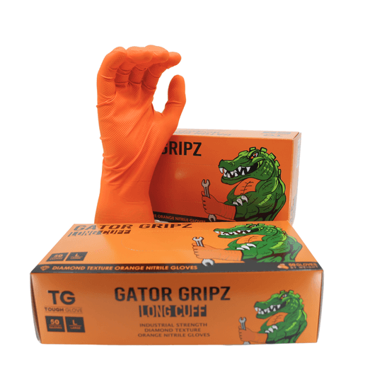 Tough Glove Long Cuff Gator Gripz - Orange (Box of 50 Gloves)