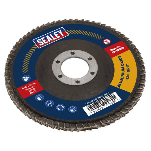 Sealey FD115120E Flap Disc Aluminium Oxide Ø115mm Ø22mm Bore 120Grit
